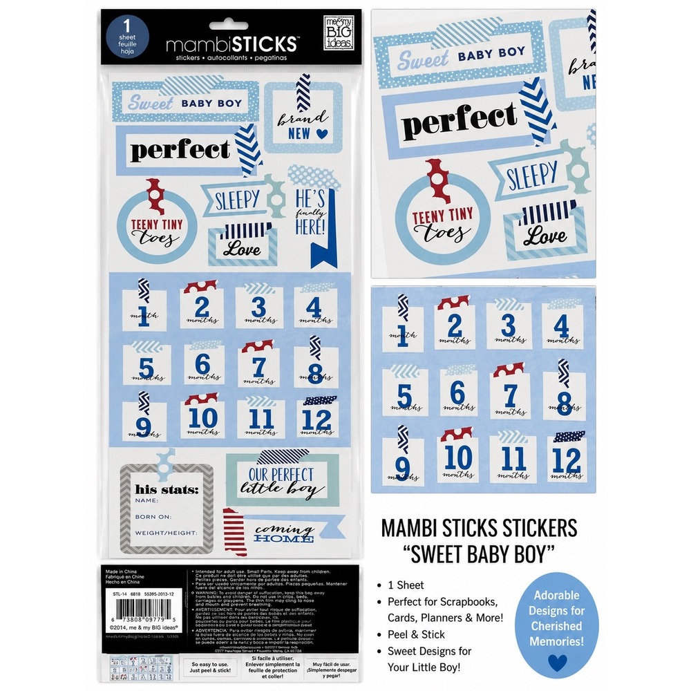 Me & My Big Ideas mambiSTICKS Sweet Baby Boy Milestone‎ Stickers STL-14 New